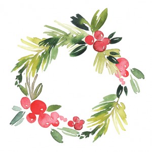 Christmas wreath watercolor. Handmade. Holiday card.